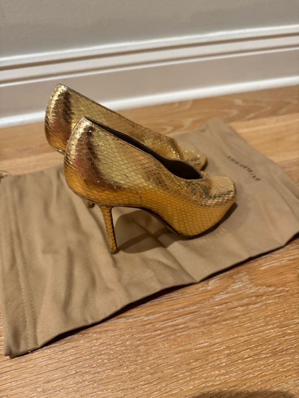 Burberry Gold Snakeskin Peep-Toe Heels - Picture 4 of 6